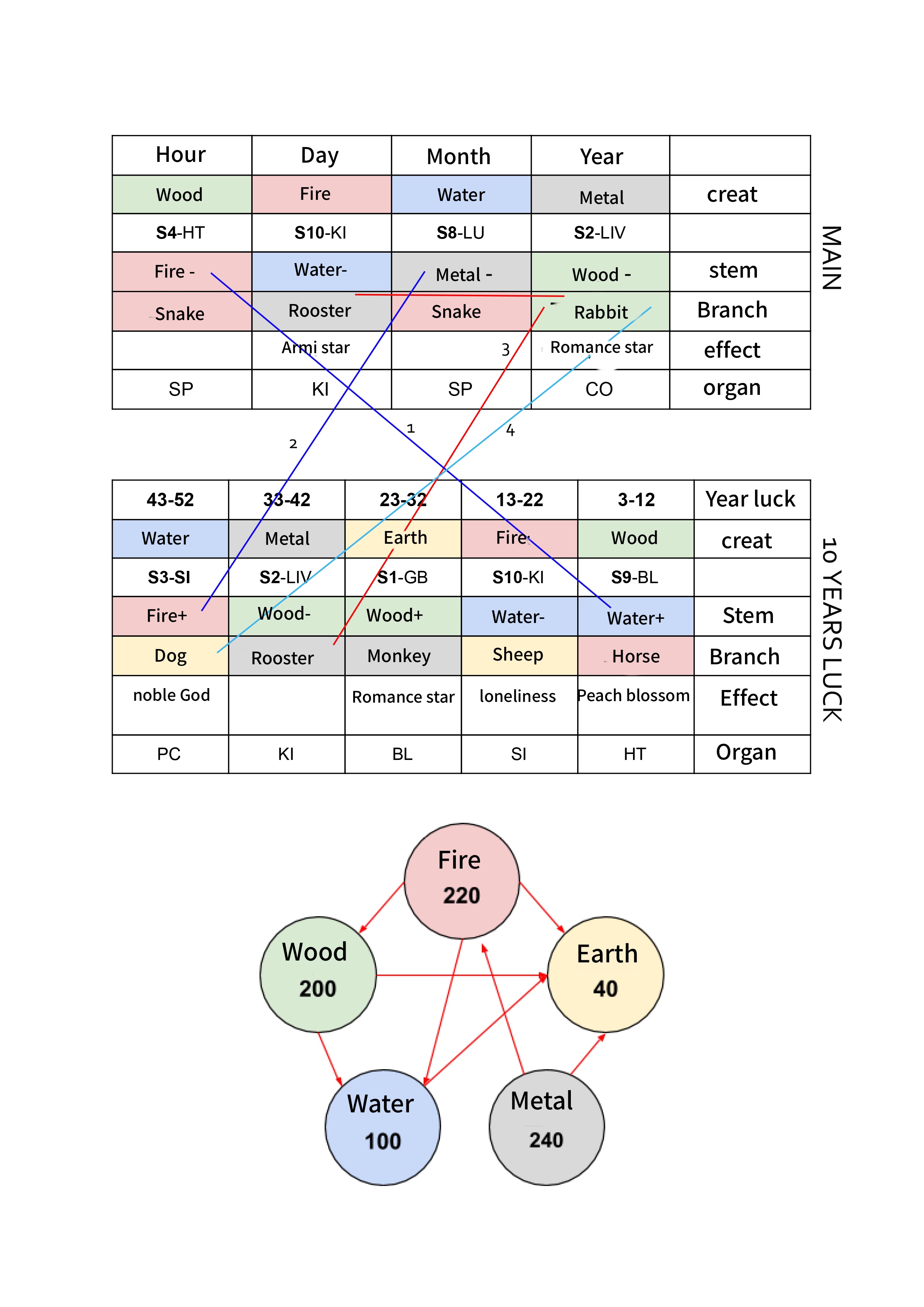 Ba Zi chart - birth chart of a clinical case in Chinese medicine